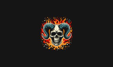 head skull with horn and flames vector artwork design clipart