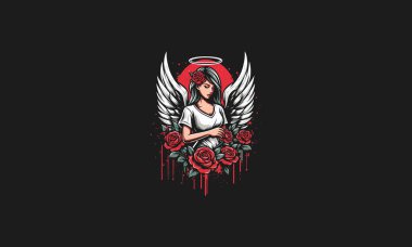 angel women with red rose vector artwork design clipart
