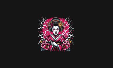 geisha angry with lightning vector artwork design clipart
