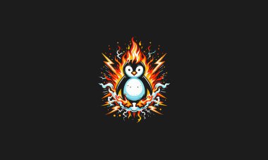 penguin angry on flames lightning vector artwork design clipart