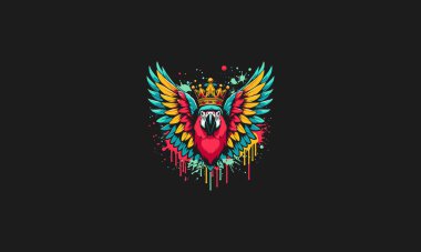 parrot with big wings wearing crown vector artwork design clipart