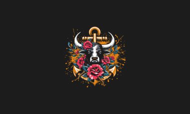 bull with flowers and anchor vector artwork design clipart