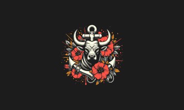 bull with flowers and anchor vector artwork design clipart