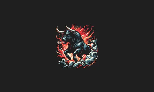 stock vector bull angry with flames and smoke vector design