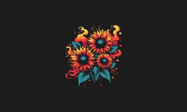 Güneş çiçekleri duman vektörü illüstrasyon sanat tasarımı üzerinde