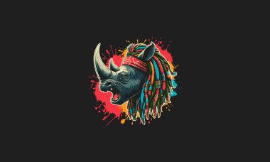 head rhino with dreadlocks angry vector artwork design clipart