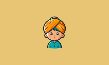 little boy wearing Islamic turban vector flat design clipart