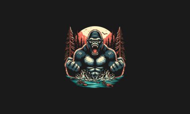 gorilla angry on forest vector illustration artwork design clipart