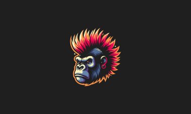 head gorilla with hair punk vector logo design clipart