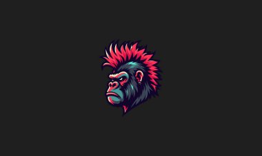 head gorilla with hair punk vector logo design clipart