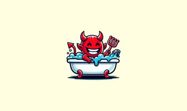 red devil smile on bath tub vector flat design clipart