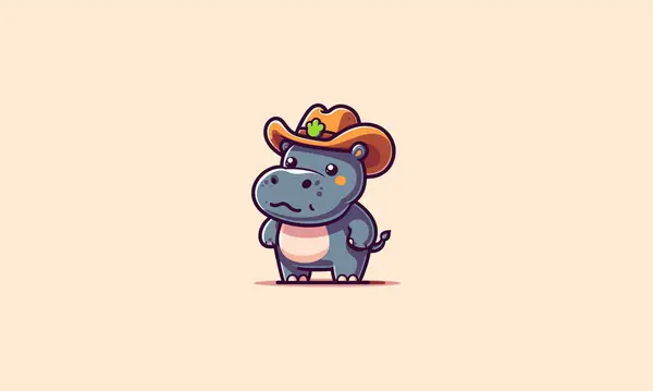 stock vector hippo wearing hat cowboy vector mascot design