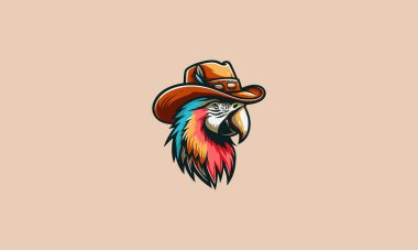 parrot wearing hat cowboy vector mascot flat design clipart