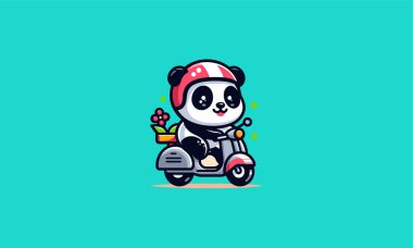 panda sürüşü scooter vektör çizimi düz tasarım