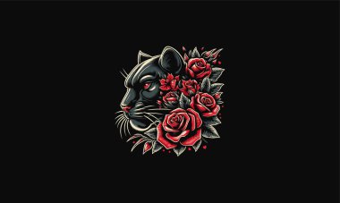 head panther with red rose vector artwork design clipart