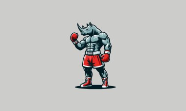 rhino wearing hand gloves boxing vector mascot design clipart