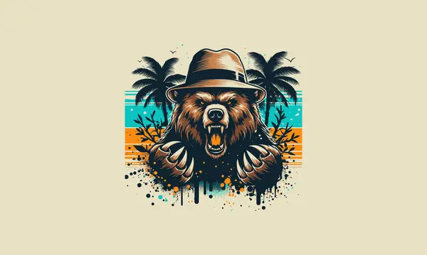 stock vector head bear angry with palm on beach vector logo design