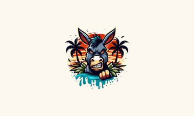 donkey with palm on beach vector logo design clipart