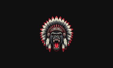 head gorilla roar wearing native american logo design clipart