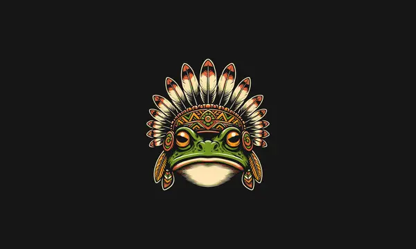 stock vector head frog wearing hat native american vector logo design