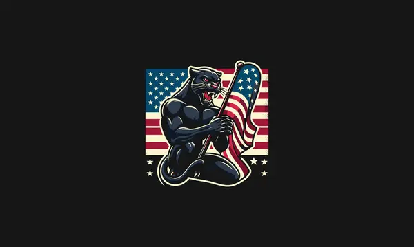 stock vector character panther hold flag american vector mascot design