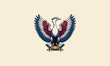 Great bustard with big wings american flag vector logo design clipart