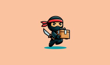 character ninja deliver packages vector mascot design clipart