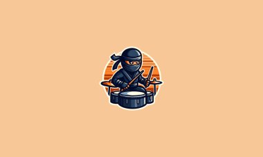 character ninja playing drum vector illustration mascot design clipart