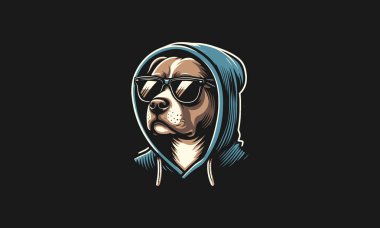 head pitbull wearing sun glass and hoodie vector flat design clipart