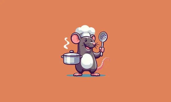 stock vector mouse character is holding a pot while smiling vector flat design