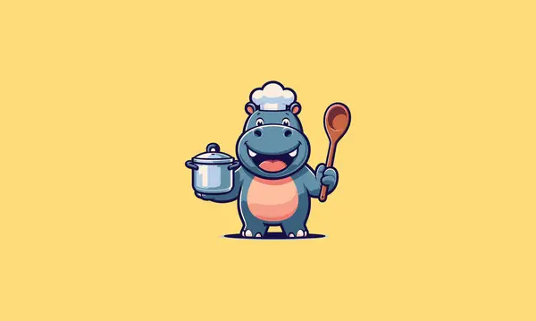 stock vector hippo character is holding a pot while smiling vector flat design