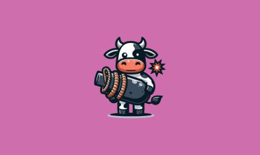 character cow holding bomb vector flat design clipart