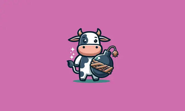 stock vector character cow holding bomb vector flat design