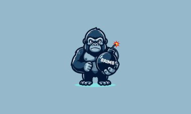 character cartoon gorilla angry hold bomb vector mascot design clipart