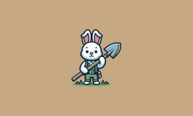 character rabbit holding hoe vector mascot design clipart