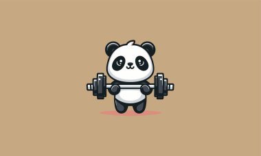 character panda holding dumbbell vector mascot design clipart