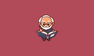 grandpa writing on book vector illustration logo design clipart