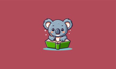 Koala kitap vektörü illüstrasyon logosu tasarımı üzerine yazıyor