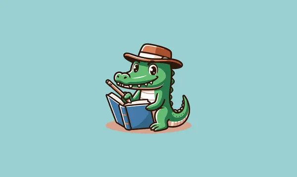 stock vector character crocodile cute writing on a book vector illustration flat design