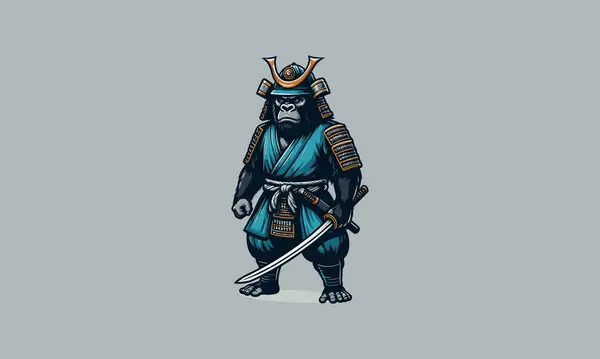 stock vector gorilla dressed as a samurai, standing vector mascot design