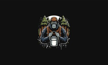 gorilla holding bucket on forest vector illustration flat design clipart