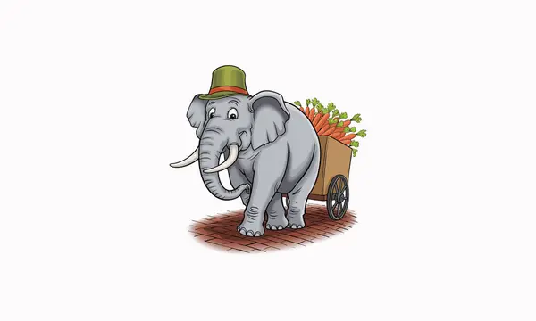 stock vector elephant is pushing a cart carrot vector mascot design