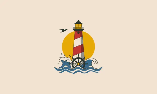 stock vector lighthouse with waves vector illustration flat design logo