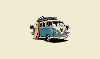 classic cars carrying surf boards past the beach vector flat design clipart