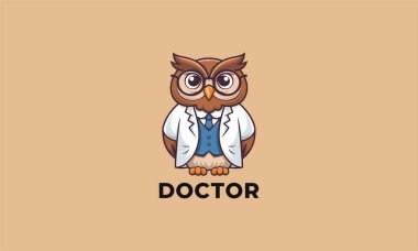 An owl dressed as a doctor with glasses, looking intelligent and professional. clipart