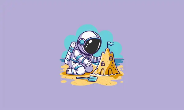 stock vector An astronaut building a sandcastle by the ocean on Earth.