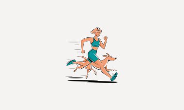 Woman running with her dog, both showing speed and energy. clipart