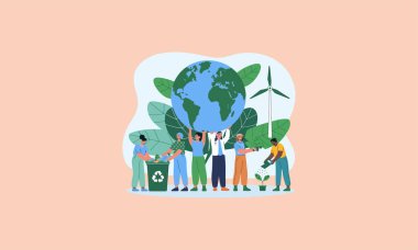 Group of people working together for environmental conservation and sustainability. clipart