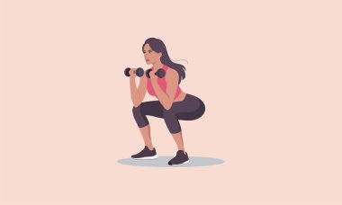 A woman doing squats while holding dumbbells during a workout. clipart