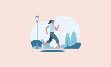 A woman jogging outdoors in the park during her fitness routine. clipart